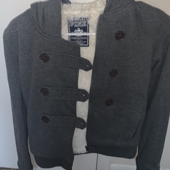 gray fur-buttoned Jacket - Picture 3 of 7